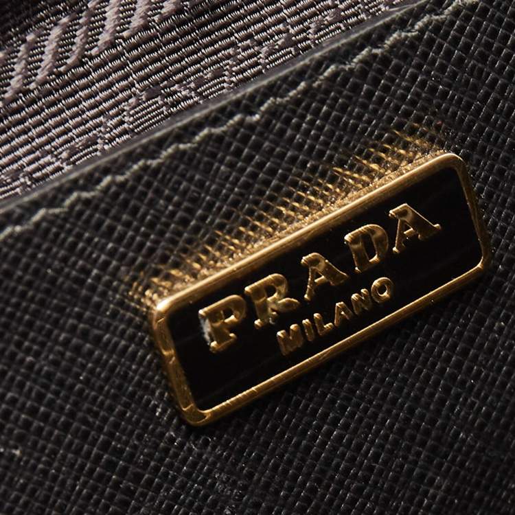 Pre Owned Prada Black Saffiano Lux Leather Double Zip Camera Crossbody Bag
