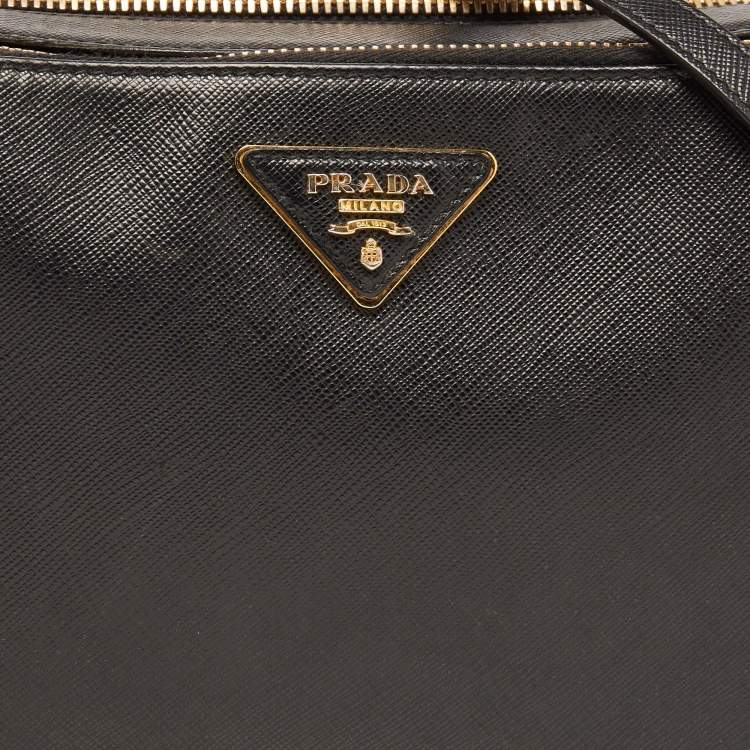 Pre Owned Prada Black Saffiano Lux Leather Double Zip Camera Crossbody Bag