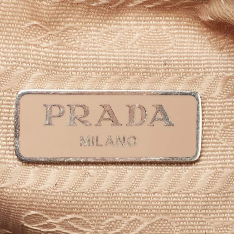 Pre Owned Prada Beige Nylon and Leather Re-Edition 2005 Baguette Bag