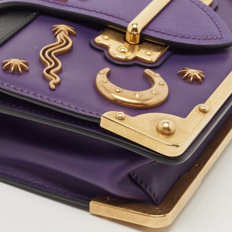 Pre Owned Prada Purple Saffiano and Leather Astrology Celestial Cahier Crossbody Bag      