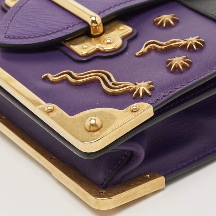 Pre Owned Prada Purple Saffiano and Leather Astrology Celestial Cahier Crossbody Bag      