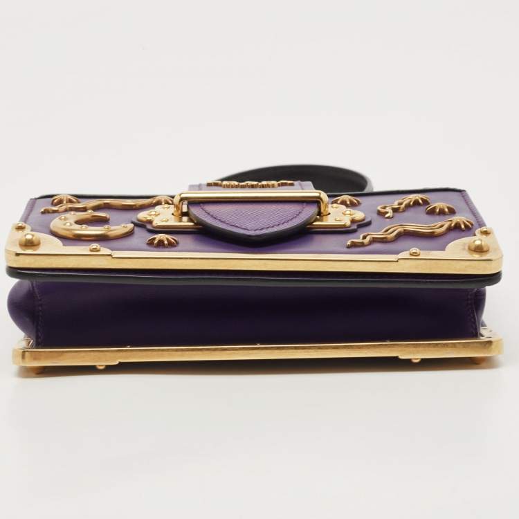 Pre Owned Prada Purple Saffiano and Leather Astrology Celestial Cahier Crossbody Bag      