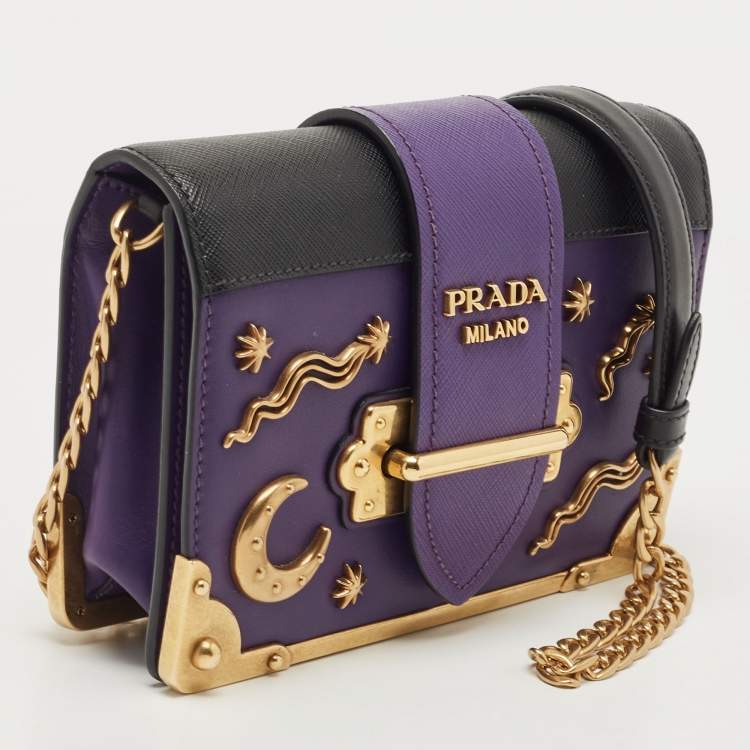 Pre Owned Prada Purple Saffiano and Leather Astrology Celestial Cahier Crossbody Bag      