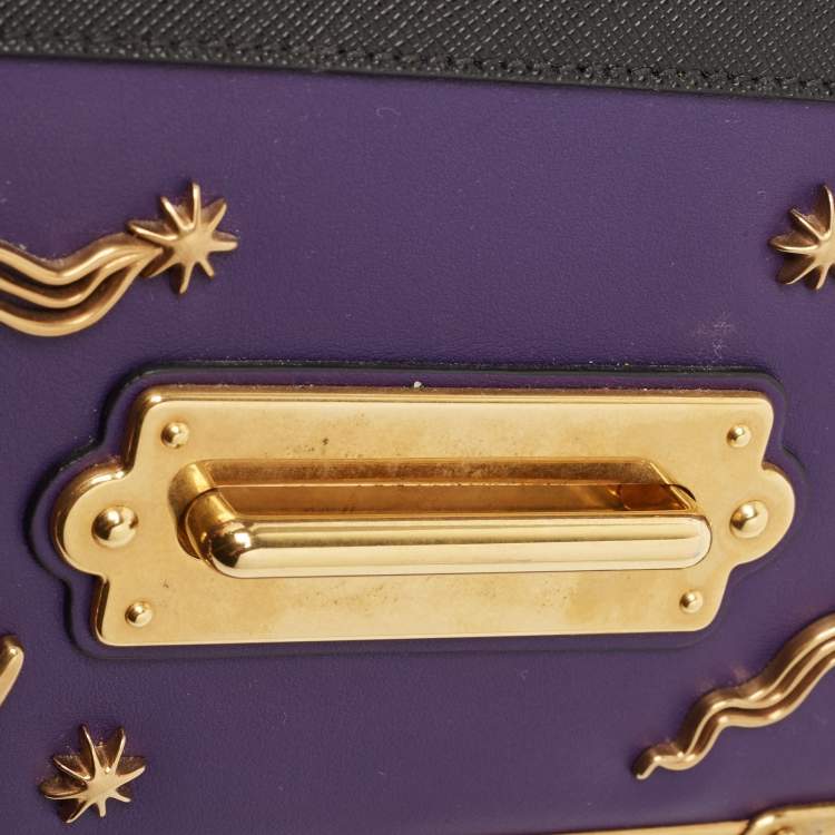 Pre Owned Prada Purple Saffiano and Leather Astrology Celestial Cahier Crossbody Bag      