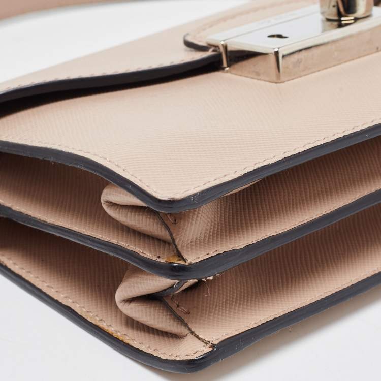 Pre Owned Prada Beige Saffiano Leather Mini Sound Crossbody Bag