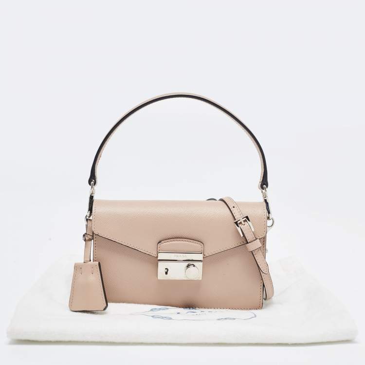 Pre Owned Prada Beige Saffiano Leather Mini Sound Crossbody Bag
