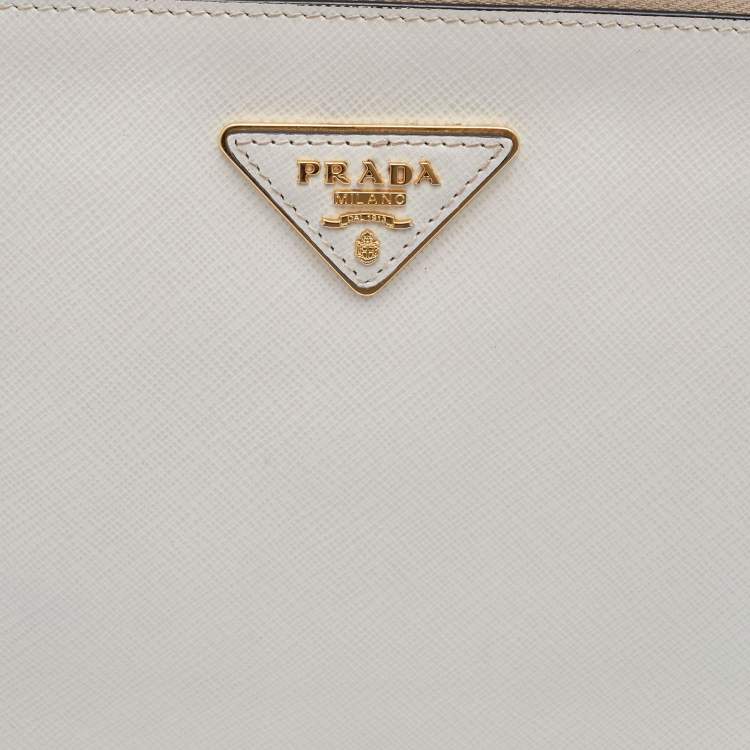 Pre Owned Prada White/Black Saffiano Leather Zip Clutch