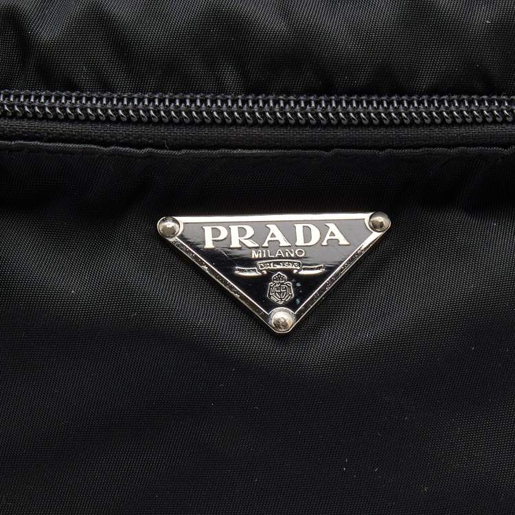 Pre Owned Prada Black Nylon Triangular Logo Messenger Bag