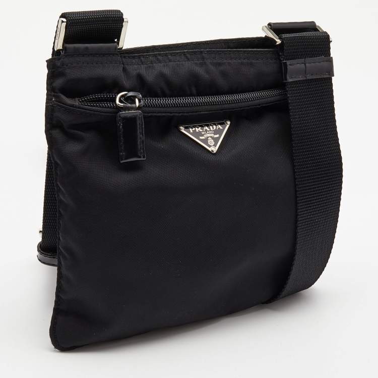 Pre Owned Prada Black Nylon Triangular Logo Messenger Bag