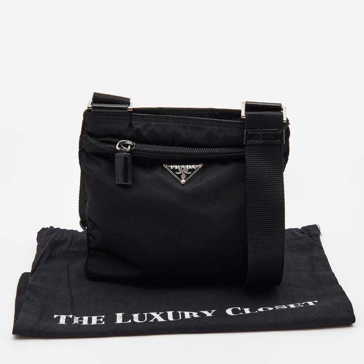 Pre Owned Prada Black Nylon Triangular Logo Messenger Bag