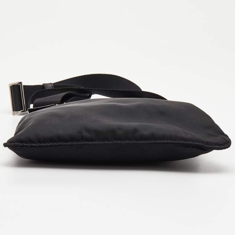 Pre Owned Prada Black Nylon Triangular Logo Messenger Bag