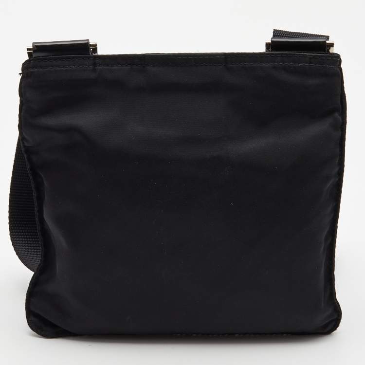 Pre Owned Prada Black Nylon Triangular Logo Messenger Bag