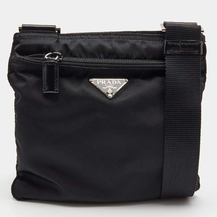 Pre Owned Prada Black Nylon Triangular Logo Messenger Bag