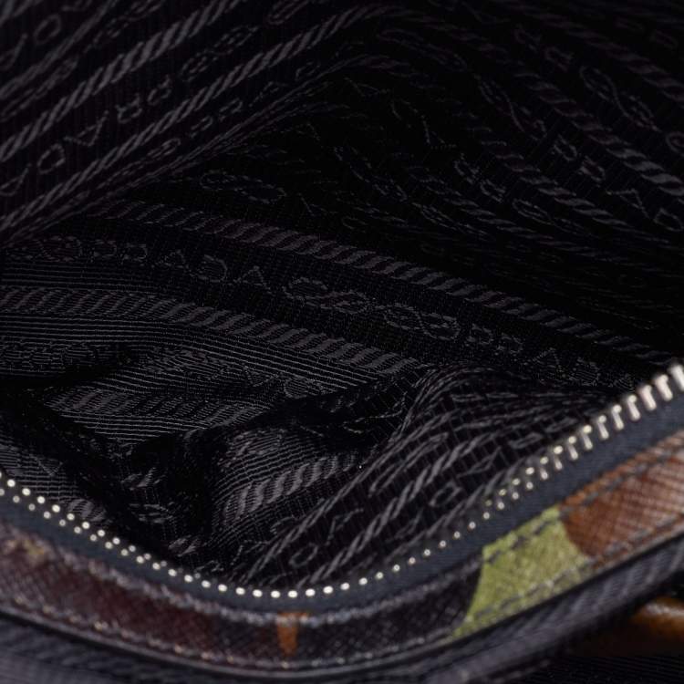Pre Owned Prada Green Camouflage Leather Spazzolato Shopper Tote