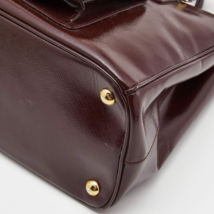 Pre Owned Prada Burgundy Saffiao Patent Leather Cargo Pocket Tote