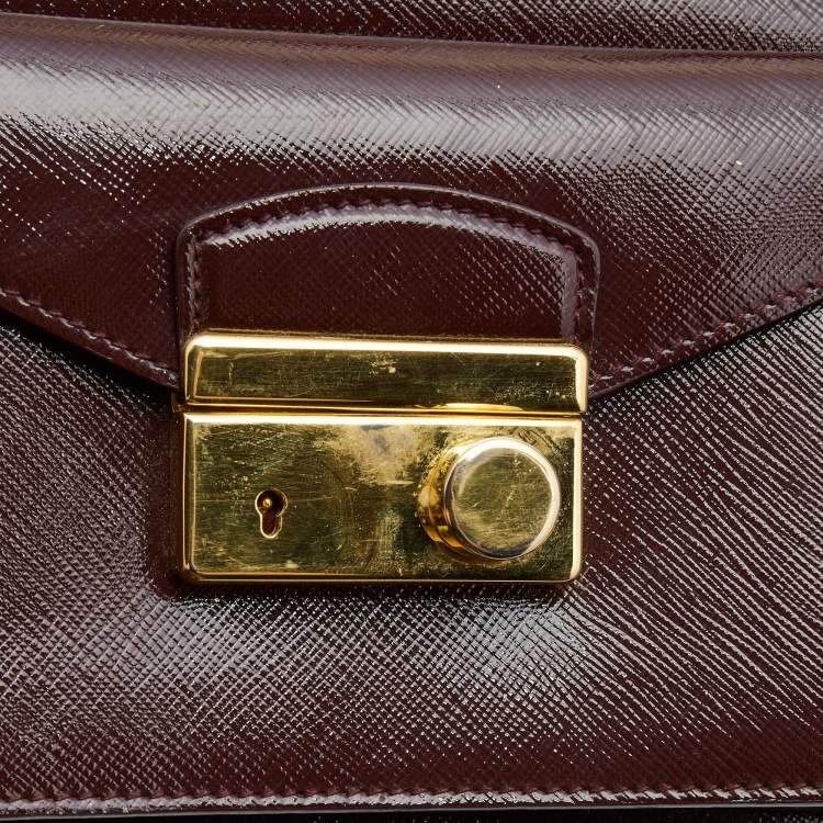 Pre Owned Prada Burgundy Saffiao Patent Leather Cargo Pocket Tote