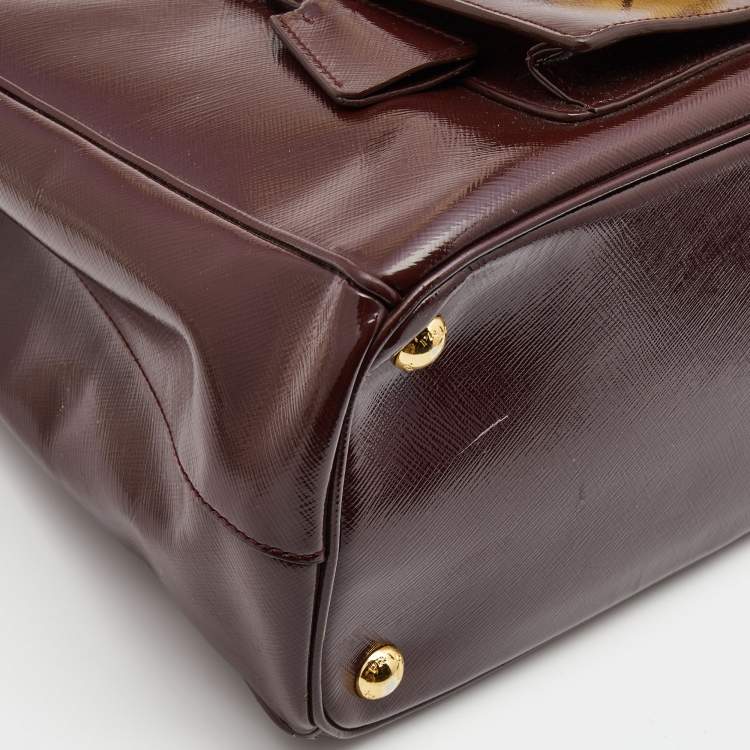 Pre Owned Prada Burgundy Saffiao Patent Leather Cargo Pocket Tote