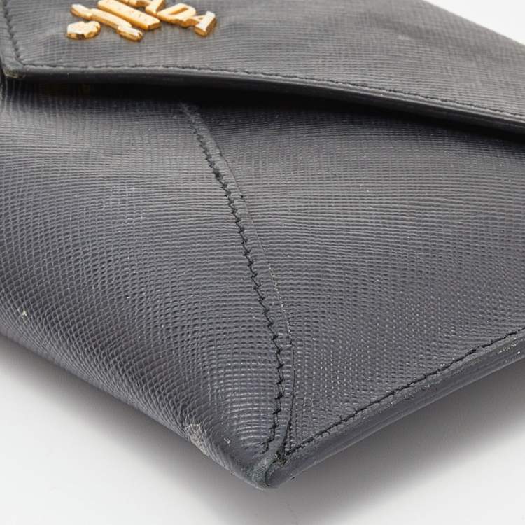 Pre Owned Prada Black Saffiano Lux Leather Envelope Clutch