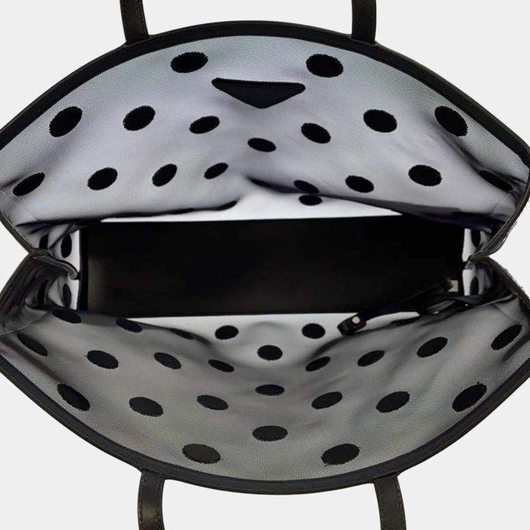 Pre Owned Prada Black Mesh Polka Dot Tote Bag