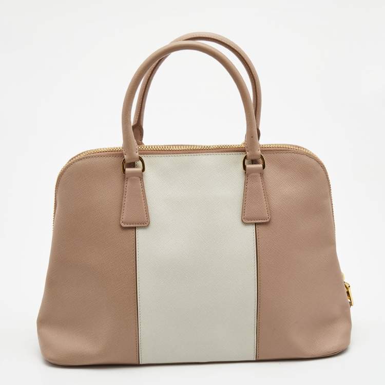 Pre Owned Prada Pink/White Saffiano Lux Leather Large Promenade Satchel