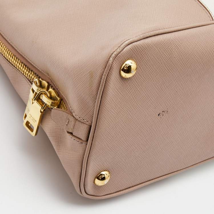 Pre Owned Prada Pink/White Saffiano Lux Leather Large Promenade Satchel