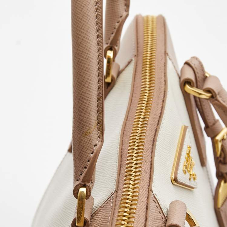 Pre Owned Prada Pink/White Saffiano Lux Leather Large Promenade Satchel