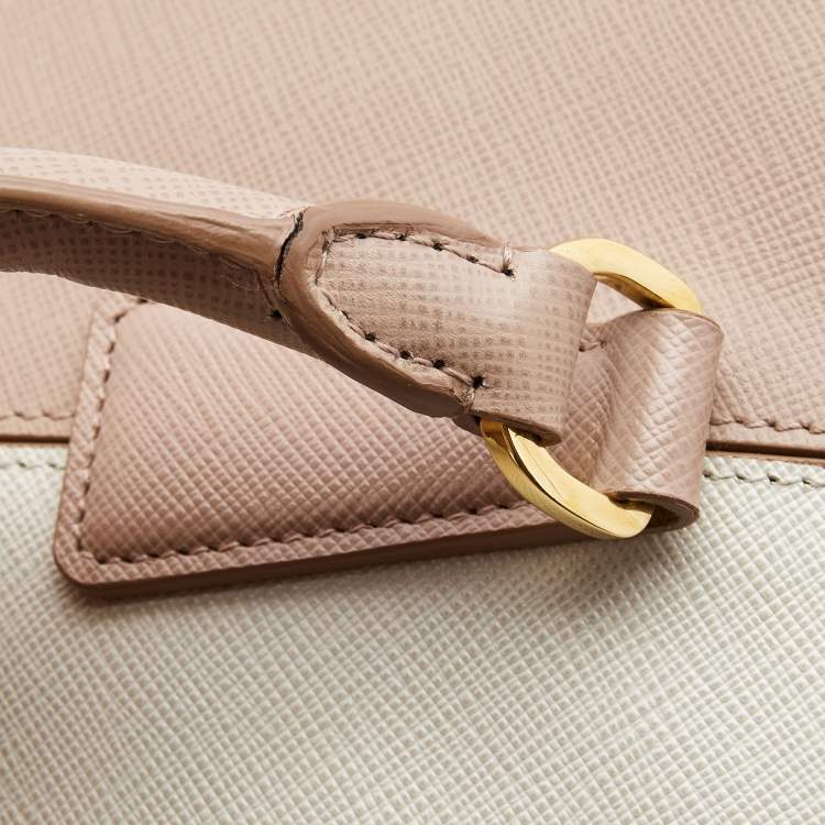 Pre Owned Prada Pink/White Saffiano Lux Leather Large Promenade Satchel