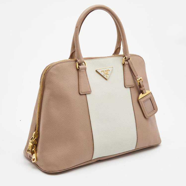 Pre Owned Prada Pink/White Saffiano Lux Leather Large Promenade Satchel