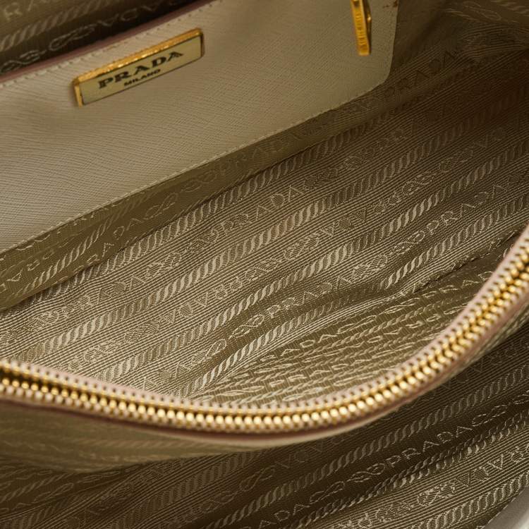 Pre Owned Prada Pink/White Saffiano Lux Leather Large Promenade Satchel