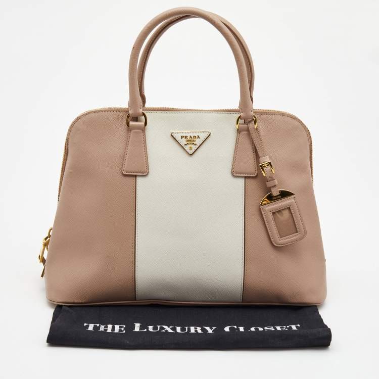 Pre Owned Prada Pink/White Saffiano Lux Leather Large Promenade Satchel