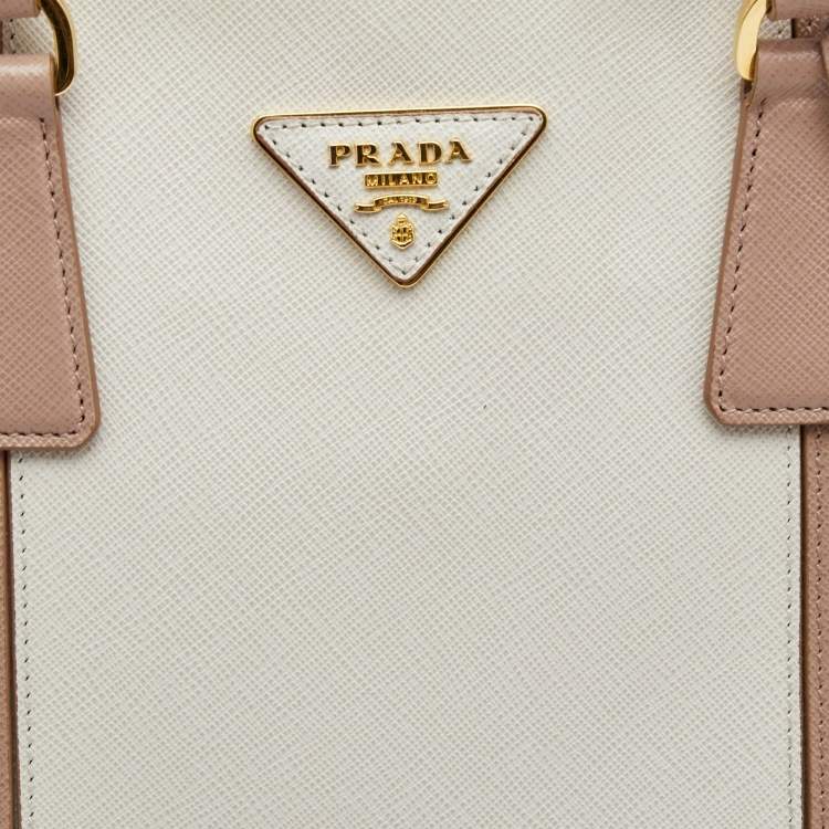 Pre Owned Prada Pink/White Saffiano Lux Leather Large Promenade Satchel