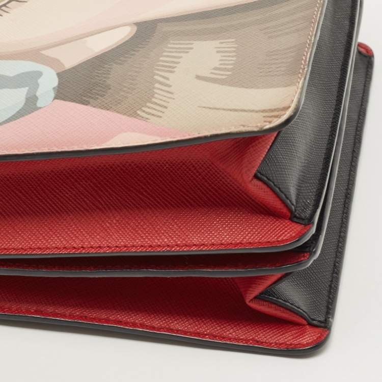 Pre Owned Prada Black/Red Saffiano Print Leather Face Art Top Handle Bag
