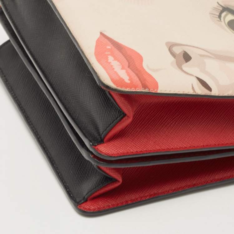 Pre Owned Prada Black/Red Saffiano Print Leather Face Art Top Handle Bag