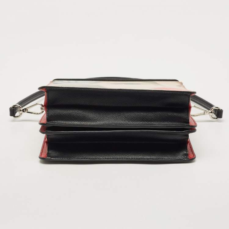 Pre Owned Prada Black/Red Saffiano Print Leather Face Art Top Handle Bag