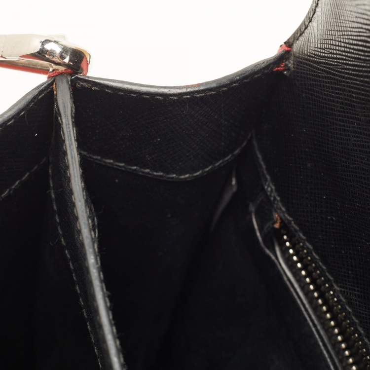 Pre Owned Prada Black/Red Saffiano Print Leather Face Art Top Handle Bag