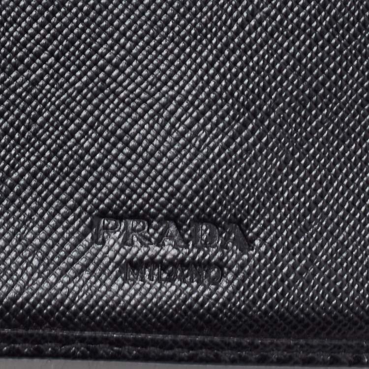 Pre Owned Prada Black Saffiano Metal Leather Triangle Logo Trifold Wallet