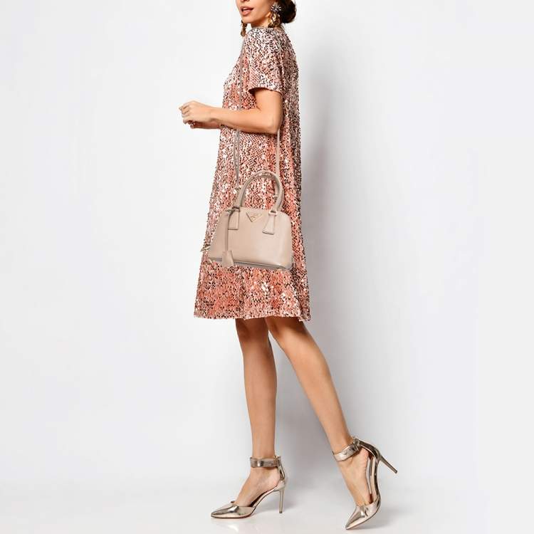 Pre Owned Prada Beige Saffiano Leather Small Promenade Satchel