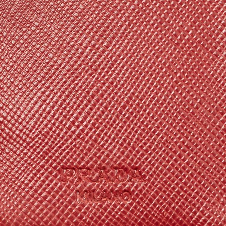 Pre Owned Prada Red Leather Compact Flap Wallet