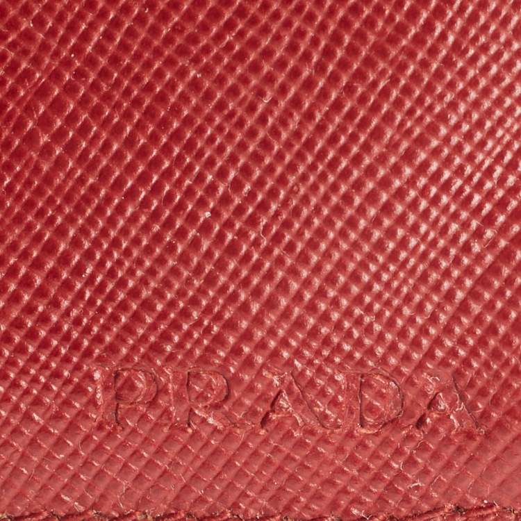 Pre Owned Prada Red Leather Compact Flap Wallet