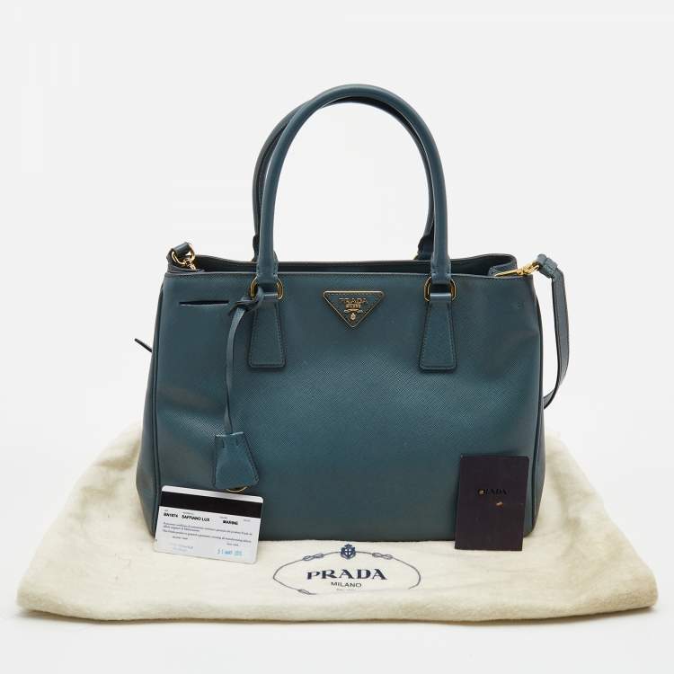 Pre Owned Prada Blue Saffiano Lux Leather Medium Galleria Double Zip Tote