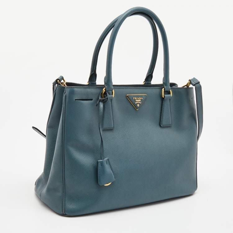Pre Owned Prada Blue Saffiano Lux Leather Medium Galleria Double Zip Tote