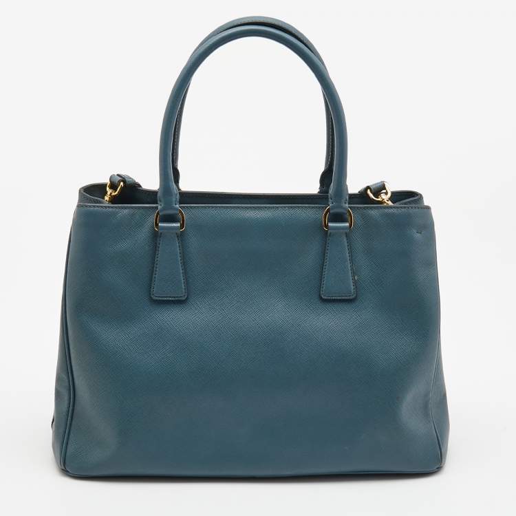 Pre Owned Prada Blue Saffiano Lux Leather Medium Galleria Double Zip Tote