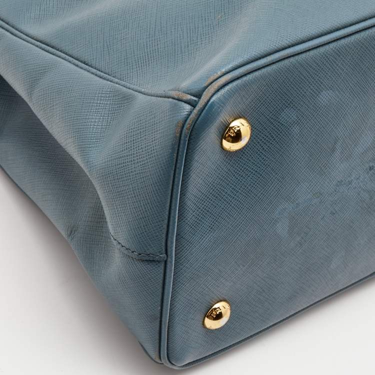 Pre Owned Prada Blue Saffiano Lux Leather Medium Galleria Double Zip Tote