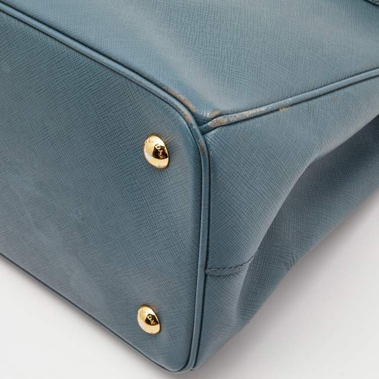 Pre Owned Prada Blue Saffiano Lux Leather Medium Galleria Double Zip Tote