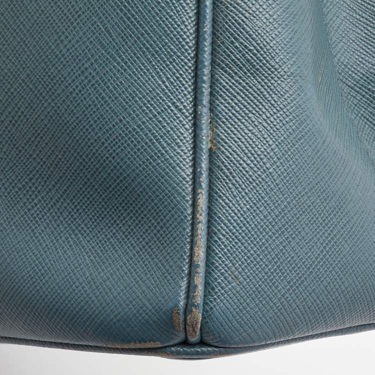 Pre Owned Prada Blue Saffiano Lux Leather Medium Galleria Double Zip Tote
