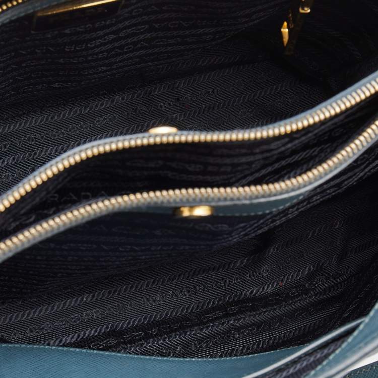 Pre Owned Prada Blue Saffiano Lux Leather Medium Galleria Double Zip Tote