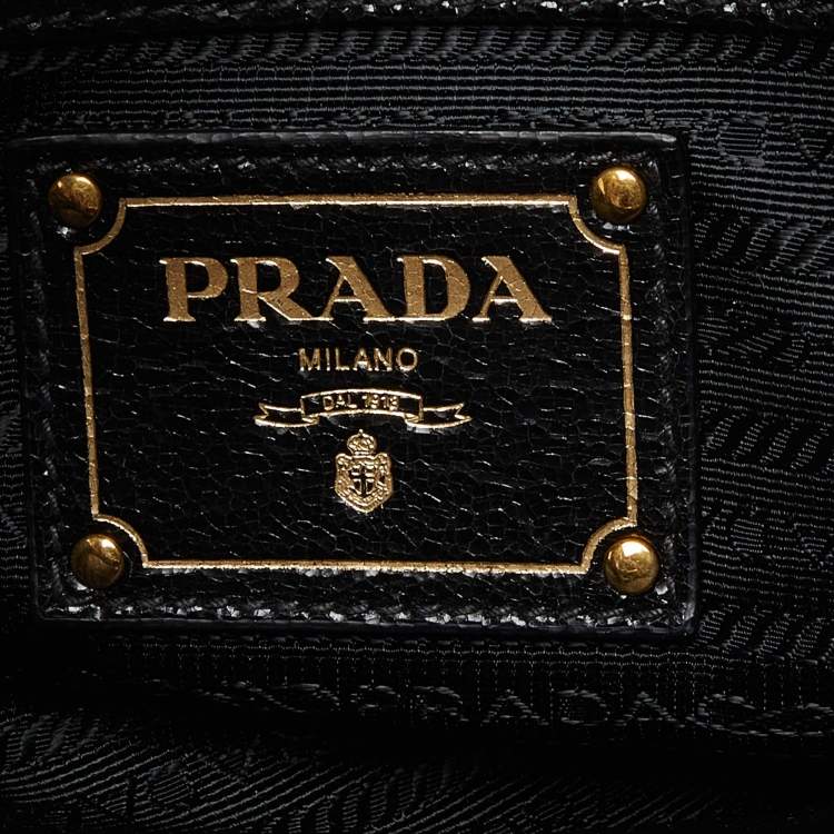 Pre Owned Prada Talco Craquele Leather Studded Bauletto Tote
