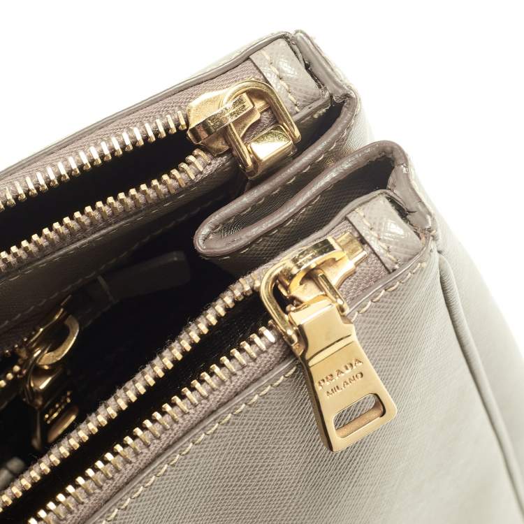 Pre Owned Prada Grey Saffiano Lux Leather Large Galleria Double Zip Tote