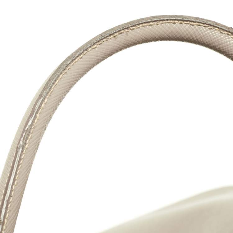 Pre Owned Prada Grey Saffiano Lux Leather Large Galleria Double Zip Tote
