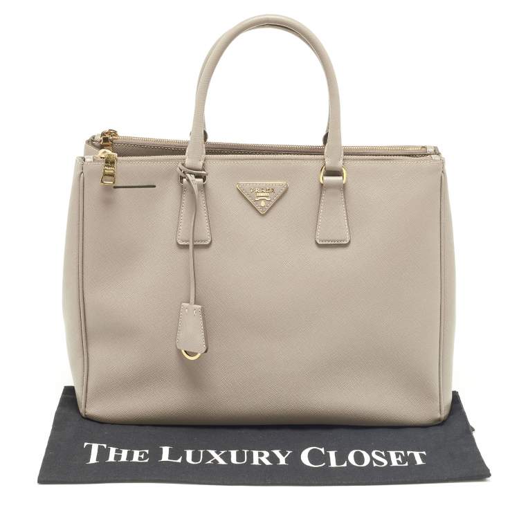 Pre Owned Prada Grey Saffiano Lux Leather Large Galleria Double Zip Tote